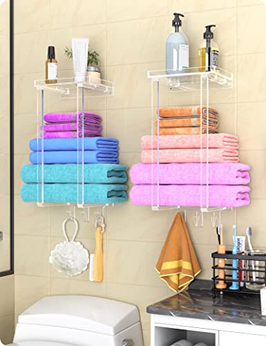 Npplus Towel Racks For Bathroom,Acrylic Clear Towel Rack Holder Wall Mounted, Towel Storage Organizer, Bath Towel Holder For Folded Large Towel Washcloths, Small Rolled Towels, Hand Towels #TOP2