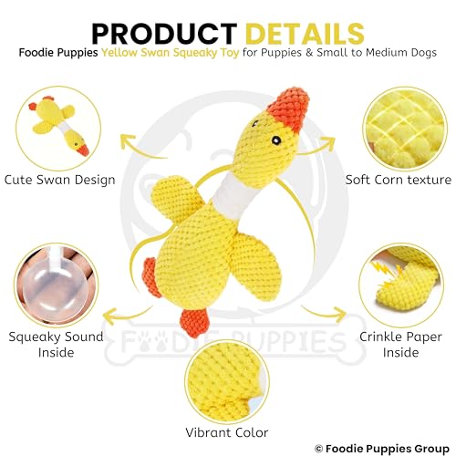 Image of Foodie Puppies Interactive Dog Squeaky Plush Toy (Yellow Swan) for Puppies & Small to Medium Dogs | Durable Cotton Stuffed for Teething, Cuddling & Play