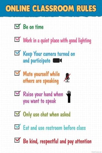 Online Learning Expectations Poster Virtual Classroom Rules for Teacher Supplies Remote Homeschool Decor Digital Learning Tools Wall Art(Framed,12x18inch(30x45cm))