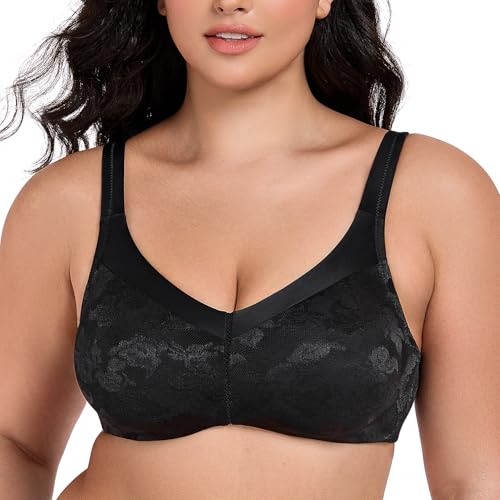 Wingslove Women's Full Coverage Minimizer Bra Wirefree Plus Size Bras Non-Padded Large Busts Comfort Straps Support (Black,36DD)