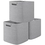 Picture of OIAHOMY Storage Cubes 11 Inch Bins-3-Pack, Cotton Rope Woven Baskets for Organizing, Square Storage Baskets for Shelves, Classroom, Kids Toy Bins, Closet, Baby Nursery-Grey