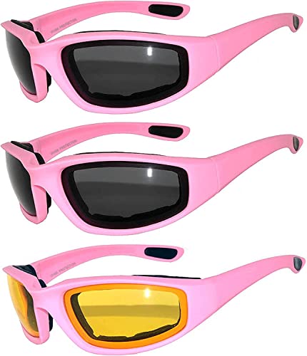 Image of OWL 3 Pack Motorcycle Riding Glasses, Padded Sport Sunglasses, Assorted Colors for Men and Women