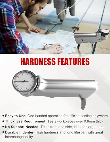Image of Barcol Hardness Tester Metal Hardness Tester 4-in-1 Dial Hardness Tester with HB HR HV HW Systems Portable Hardness Tester for Aluminum, Aluminum alloys, Copper, Copper alloys (Model HT10)