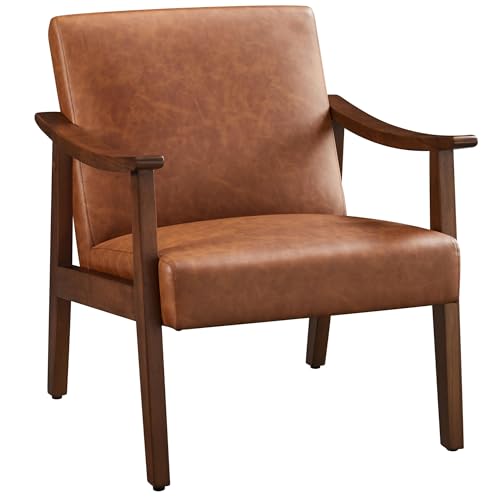 Mid-Century Modern PU Leather Accent Chair for Living Room and Bedroom