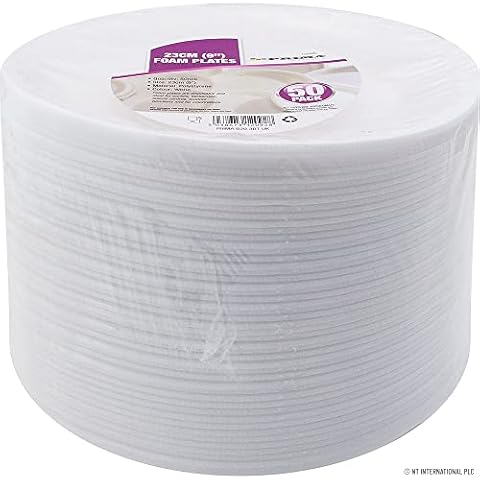 BARGAINGALORE New Pack of 150 Foam Plates 9'' Disposable Party BBQ Wedding Tableware Catering, White Cover