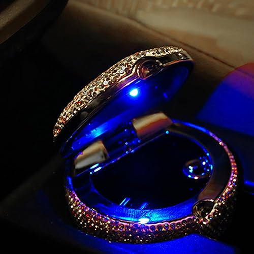 Image of BESULEN Bling Car Ashtray, Portable Auto Cigarette Ashtray with Lid, Cigarette Smokeless Cylinder Cup Holder with LED Light Indicator, Crystal Diamond Auto Accessories for Home, Office (White)