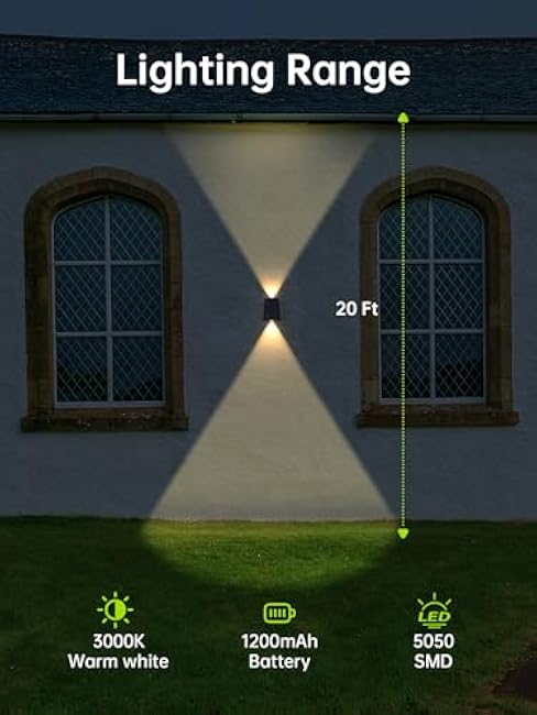 Solar Wall Lights Outdoor Waterproof, Up Down Sconce LED Solar Light IP65 Dusk to Dawn for Porch, Fence, Deck(Warm White, 2 Pack)