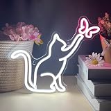 Cartel de gato de neón para decoración de pared, diseño de mariposa, letrero de neón USB, luz de neón, para tienda, dormitorio, mesita de noche, salón, fiesta, letrero de neón, para habitación