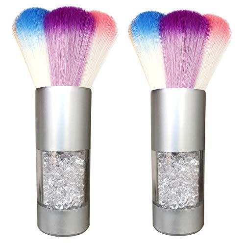 JinZeFa 2 Pack Colorful Nail Brush, Nail Art Dust Remover Powder Cleaner, Convenient Nail Brushes for Acrylic and UV Nail Gel Powder Rhinestones Makeup Foundation (Silver)