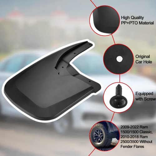 Image of BDFHYK Mud Flaps Splash Guards 4PCS Front & Rear Side Mud Guards Compatible with Dodge Ram 1500 2500 3500 (2009-2022) Without OEM Fender Flares