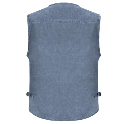 Image of Men's Stone Washed Denim Multi-pocketed Fishing Work Outerwear Vest