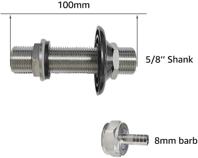 100mm Shank(5/8'' Thread), Chiller Cooler Connection Shank,with Nipple Barb Option,Draft Beer Faucet Coupler(B)