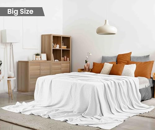 Image of Utopia Bedding 100% Cotton Waffle Weave Blanket Big Size for Bed - Lightweight, Breathable Summer Blankets Soft and Cozy, Gifts for Women Home Room Decor (White, 120x120 Inch)