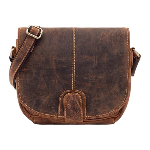 Sac à bandoulière en cuir véritable marron avec compartiments cartes