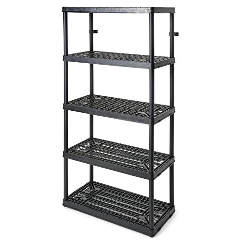 Gracious Living 72 Inch 5 Shelf Heavy Duty Light Weight Garage or Indoor Storage Unit Holds up to 150 Pounds with Easy Assembly (1 Pack), Black