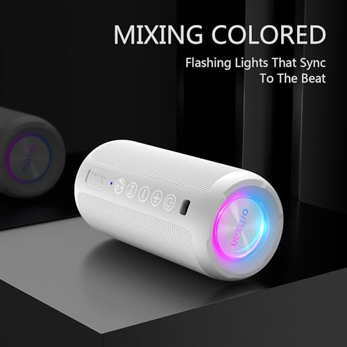 Image of Ortizan Portable Bluetooth Speaker, IPX7 Waterproof, Wireless, Big Sound and Deep Bass, 24W Stereo, TWS Pairing, 30Hrs Playtime, Bluetooth 5.3, RGB Lights, for Home /Party /Outdoor /Beach (X10 White)