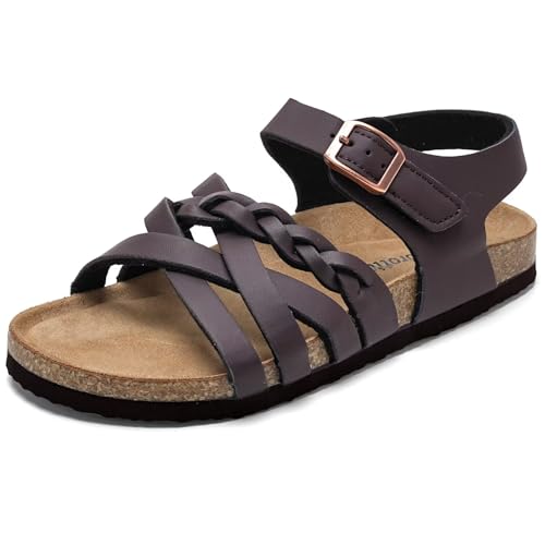 Image of Torotto Girls Sandals with Cork Footbed Adjustable Buckle Casual Slides Sandals Open Toes Flat for Kids Toddler