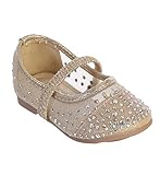 Rose Gold Infant Toddler Girls Mesh Flats with Elastic Strap/Rhinestone and Bow Flower Girls Shoes #135 Rose Gold Size 2