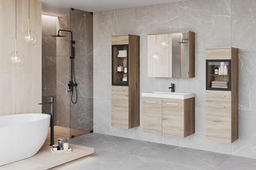 Muebles Slavic Meuble de salle de bain suspendu avec lavabo 60 cm Armoire avec miroir San Remo Meuble de salle de bain