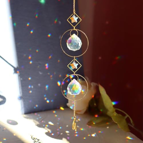 Image of HASTHIP Sun Catcher Hanging for Home Decor 12.9 inches Hanging Multi-Faceted Dazzling Star Charm Reflective Colorful Sun Catcher Suns Light Catchers Shining Hangings for Room Decor