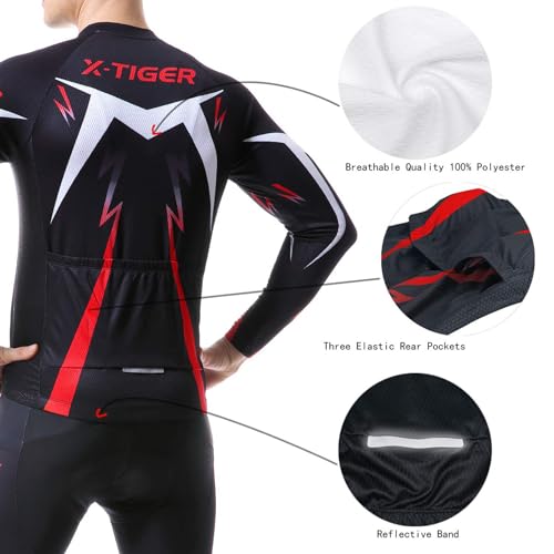 X-TIGER Ropa de Ciclismo de Invierno para Hombre con Pantalón Acolchado de Gel 5D Y Culotte con Tirantes Conjunto de Camiseta de Ciclismo - imagen 4