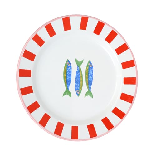 Talking Tables Bon Appetit Handgefertigtes Emaille-Teller mit Fisch-Design langlebig leicht perfekt für Outdoor-Dining Picknick Camping und Strand stilvolles Sommergeschirr spülmaschinenfest 20 cm