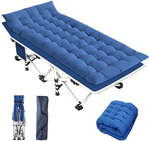 GETOVIN Cot, Camping Cot with Thick Pad,Cots for Sleeping,Camping Bed Folding Cot 450LBS(Max Load) Comfortable Double Layer Oxford Heavy Duty with Carry Bag for Office/Home Nap,Outdoor Travel