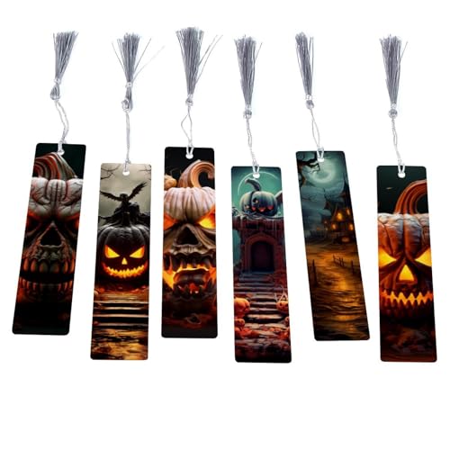 Lot de 6 marque-pages d'Halloween avec pompon pour la lecture