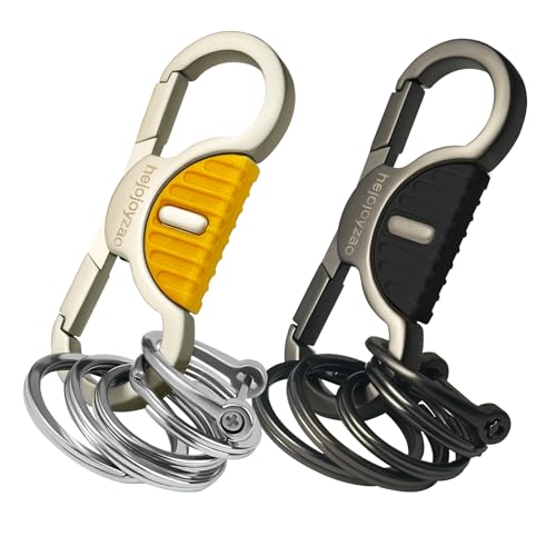 Image of Heavy Duty Keychain with Quick Release Double Carabiner Clip, Key Rings, D Ring, Car Key Holder for Belt Loop