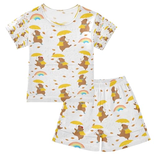 senya Capybara Take An Umbrella Summer Pajamas Set Short Cotton Sleepwear 2 Piece