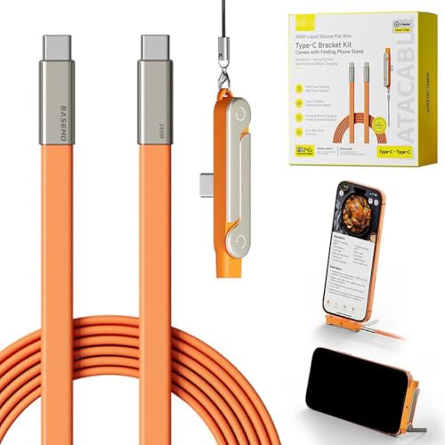 ENSFTF SIDEWAY Phone Charger 240W Silicone Cable with Detachable Stand - Universal Type-C 90 Angle 480Mbps Data Transfer Speed(orange)
