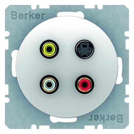 Prise 3 x Cinch et S-Video Schneider R.1/R.3 blanc polaire brillant pour encastrement mural
