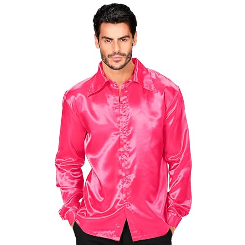 W WIDMANN MILANO Party Fashion - Chemise disco années 70, chemise à manches longues, chemise en satin, carnaval