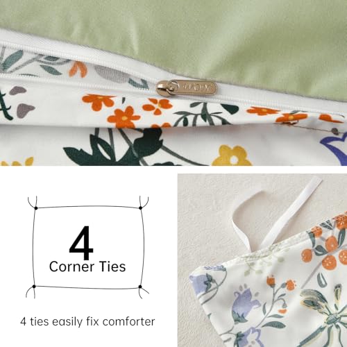 Parure de lit vert 200x200 microfibre douce et infroissable avec zip invisible