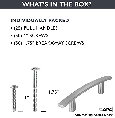 image for Ilyapa Satin Nickel Kitchen Cabinet Pulls - 3 Inch Hole Center Curved 