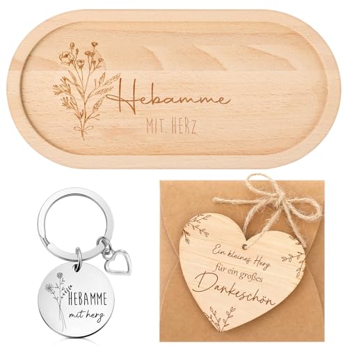 Otuuz Hebamme Geschenk Dankeschön Hebamme mit Herz Holztablett Herzförmige Anhänger Umschlag Danke Geschenk für Geburt Midwife Weihnachten(Hebamme)