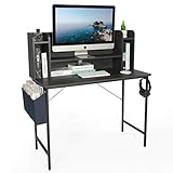 lazzo 42' Gaming Desk,Home Office Desk with Detachable Monitor Stand,Storage Basket,Speaker...