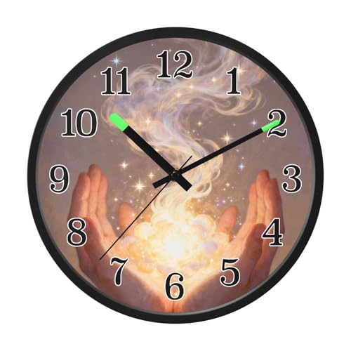 Zathe Orologio analogico silenzioso senza ticchettio a batteria, piccolo, luminoso, attivato dalla voce, con lancette che tengono una luce magica scintillante, 30,5 cm, per soggiorno, camera da letto