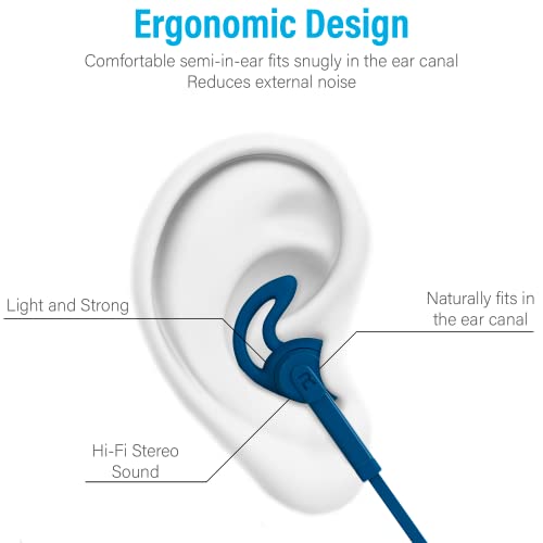Arc Wired Earbuds In-Ear Headphones, Earphones With Microphone, Slide Volume Control Noise Isolation Ear Buds Ear Tips, 3.5Mm Jack For Iphone, Ipad, Samsung, Computer, Laptop, Gaming, Sports - Blue #TOP2