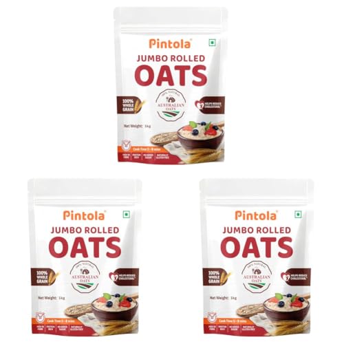 Image of Pintola Oats 1kg, Rolled Oats, Diet Food, Weight Management, Natural Whole Grain, High in Fibre & Protein, Jumbo Rolled, Breakfast Cereals, Gluten Free Oatmeal, Dalia Porridge (Pack of 3)