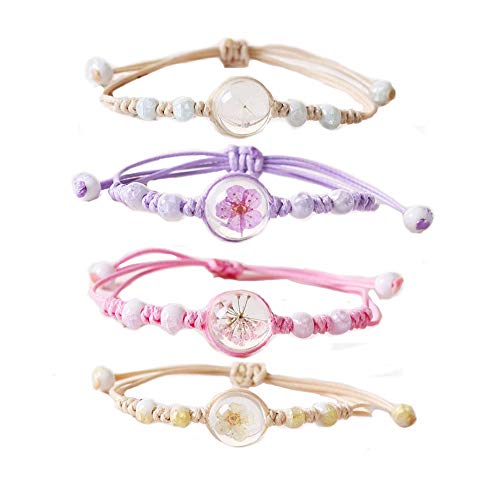 Joyid 4Pcs Sweet Daisy Dandelion Flower Bracelet Ceramic Beads Hand-Weave Adjustable Bracelet For Women Girls #TOP6