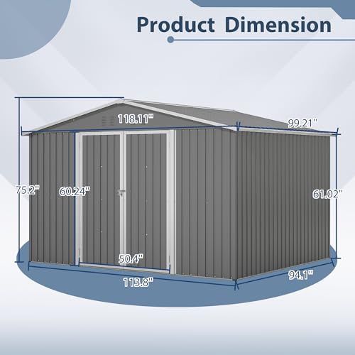 Image of YOPTO 10X8 FT Outdoor Storage Shed,Metal Shed W /Floor Frame,Garden Tool House W /Lockable Hinged Door,Air Vents & Sloped Roof,for Backyard Patio Lawn,Gray