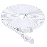 Cat6 Ethernet Cable 50 Ft, White Flat Network LAN Patch Cord with Clips & Snagless Rj45 Connectors for Router, High Speed Computer Wire Faster Than Cat5e Cat5 (50Ft, 1 Pack, White)
