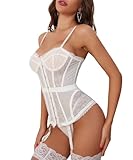 TOPMELON Corset Lingerie for Women Tummy Control Sexy Tops Lingerie Corset Bodysuit with Garter Belt Panty