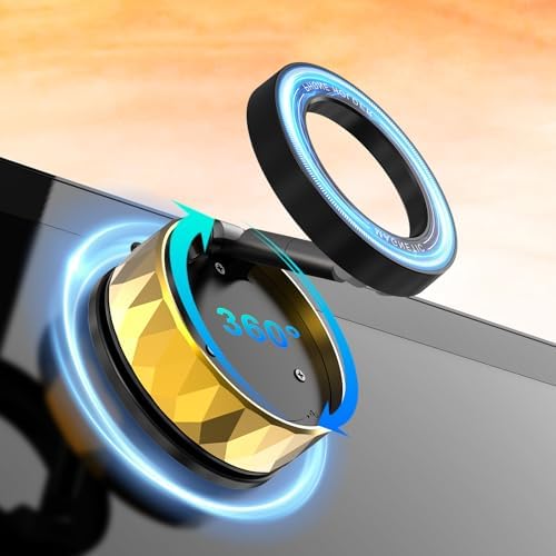 Car Holder for Magsafe, Vacumm Magnetic Phone Holder, Car Mount Holders for Dash【N55 Strong Magnets & 360°Adjustment】 Cell Phone Holder for Car Accessories (Golden)