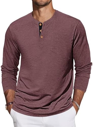 TARAINYA Henley Langarmshirt Herren Baumwolle T-shirt M-4XL | 95%Baumwolle 5%Spandex, Longsleeve, Brusttasche, Einfarbig, Kontrast‑Knopfleiste, Regular‑Fit