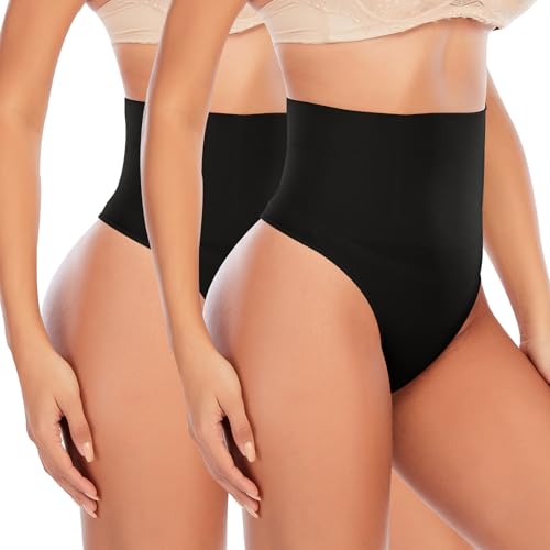 Image of Werena Thong Shapewear for Women Tummy Control Seamless High Waist Body Shaper Underwear Shaping Panties (#17 Mix Set (Black+black), XX-Large)