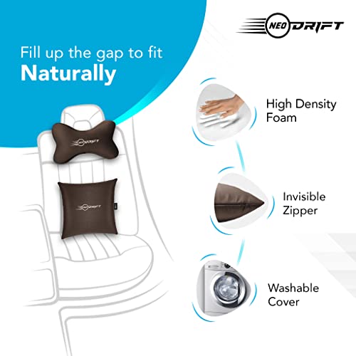 Image of Neodrift 'Neo-Kit Combo' - (Colour - Coffee)(2 Neck Cushions, 2 Square Pillows) | Neck & Back Rest Support Cushion Memory Foam Pillow for Neck, Head, Shoulder & Back Pain-Relief for Car Seat