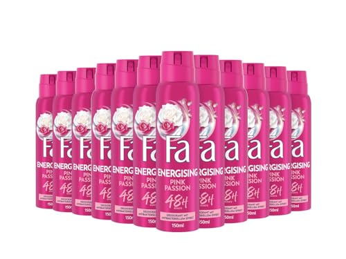 Fa Desodorante en spray Pink Passion (12 x 150 ml), desodorante con el dulce aroma de rosa rosa, desodorante sin aluminio para una protección de hasta 48 horas, no deja residuos de desodorante en la