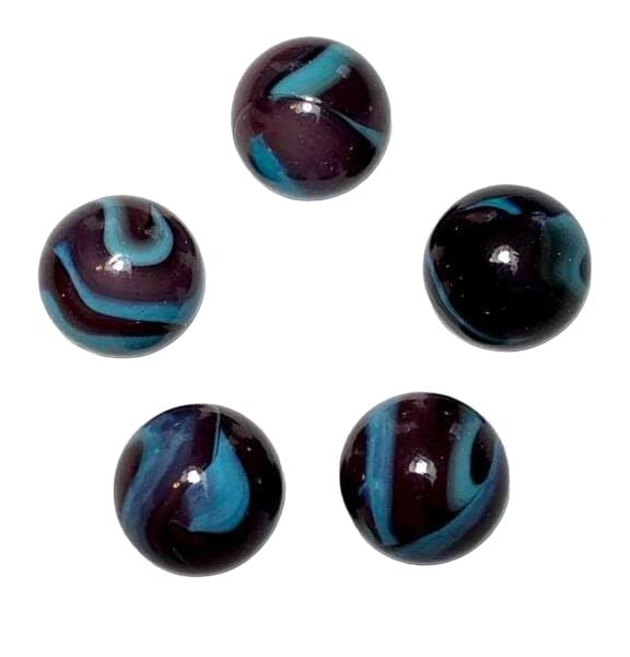 Generic 16mm 5pk Werewolf Marble Players 5/8th inch Retired Dark Brown and Turquoise